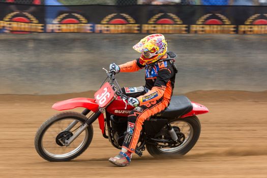 BROADFORD, VICTORIA/AUSTRALIA - MARCH 26, 2016: Classic Speedway action at The Boradford Bike Bonanza at the Broadford Motorcycle Complex near Melbourne.