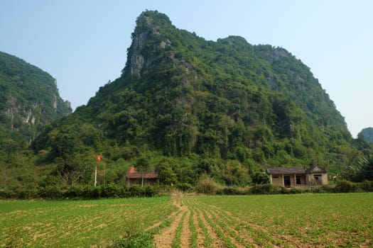 Two house at down of mountain at Bo Trach, Quang Binh, Viet Nam, home with agriculture farm, on amazing terrain at Vietnam countryside