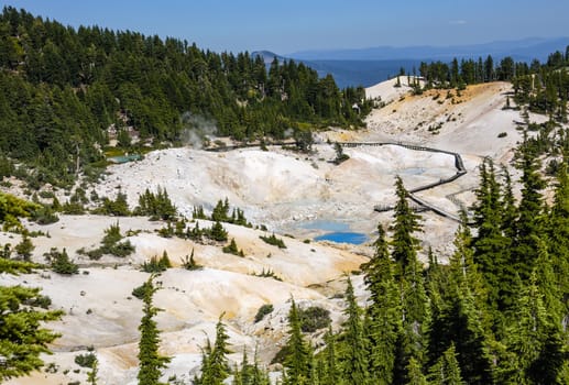 Bumpass Hell is the largest hydrothermal area in Mount Lassen park. It's the main area of upflow of steam and discharge from the Lassen hydrothermal system. Mount Lassen is an active volcano in Northern California.