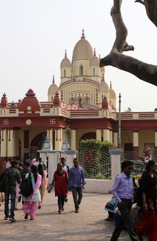 Dakshineswar Kali Temple in Kolkata. Kali temple was built in nine spires style of Bengal architecture, in 1855.