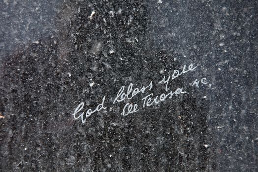 Signature of Mother Teresa, Birth House Plaque of Mother Teresa Humanitarian Worker and Nobel Prize Winner in Skopje, Macedonia