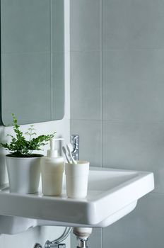 Washbasin and mirror in a modern bathroom