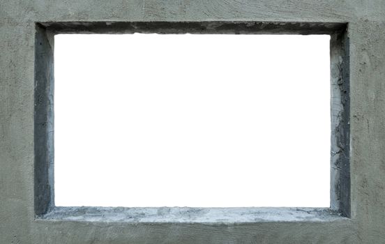 Grey cement picture frame on white background