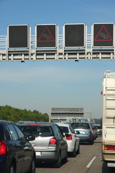 cars in traffic jam on highway, in Germany 