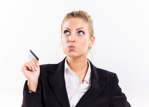 Portrait of Businesswoman holding a credit card.