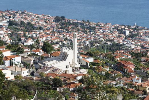 skyline Funchal Madeira with Sao Martinho church and the hilltops overlooking the southern coast of Madeira