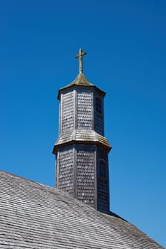 Historic wooden church, Iglesia de Colo, built in the 17th century by Jesuit missionaries on the island of Chiloe in Chile.