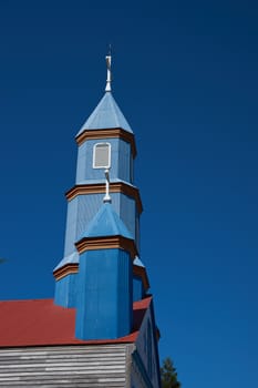 Historic wooden church, Iglesia de Tenaun, built in the 17th century by Jesuit missionaries on the island of Chiloe in Chile.