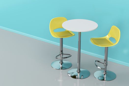 Modern bar table and stools in the bar