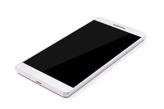 Smartphone with rose gold colored frame on white background 