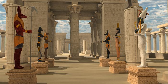 A pharaoh's temple to worship Egyptian gods Seth, Ra, Anubis, Hathor, Osiris, and Bast.