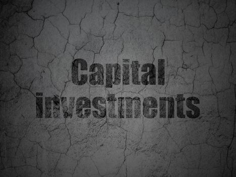 Currency concept: Black Capital Investments on grunge textured concrete wall background