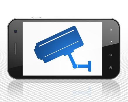 Privacy concept: Smartphone with blue Cctv Camera icon on display