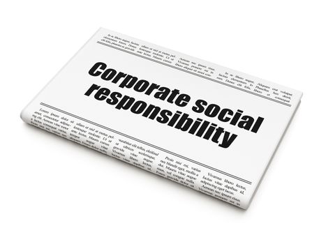 Business concept: newspaper headline Corporate Social Responsibility on White background, 3d render