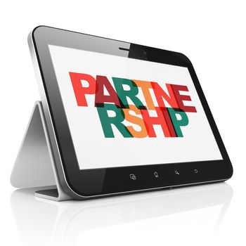 Finance concept: Tablet Computer with Painted multicolor text Partnership on display