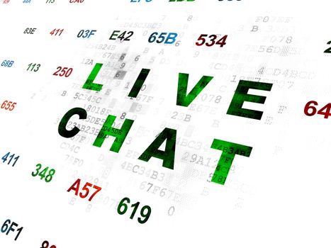 Web design concept: Pixelated green text Live Chat on Digital wall background with Hexadecimal Code