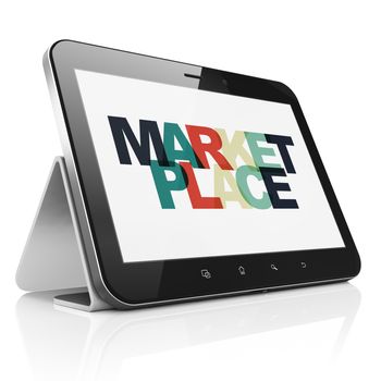 Marketing concept: Tablet Computer with Painted multicolor text Marketplace on display, 3d rendering