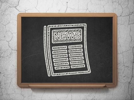 News concept: Newspaper icon on Black chalkboard on grunge wall background, 3d rendering