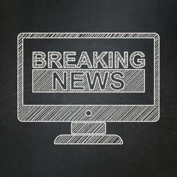 News concept: Breaking News On Screen icon on Black chalkboard background