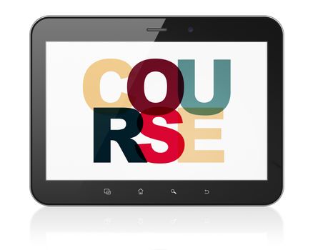 Education concept: Tablet Computer with Painted multicolor text Course on display 3D rendering