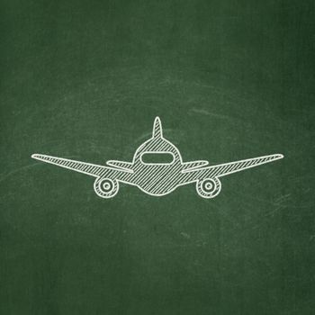 Tourism concept: Aircraft icon on Green chalkboard background