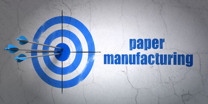 Success Industry concept: arrows hitting the center of target, Blue Paper Manufacturing on wall background