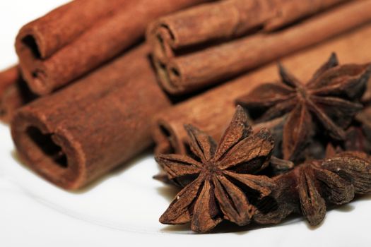 anice and cinnamon isolated on white background
