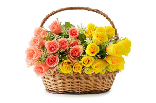 flowers in basket isolate on white background                                    