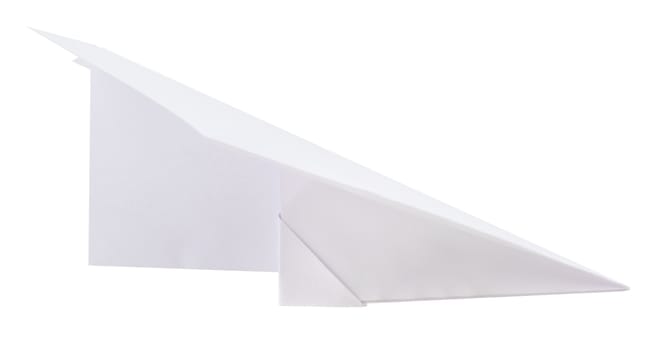 Paper plane isolated on white background, close up view