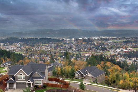 Double rainbows at Happy Valley Oregon in fall season