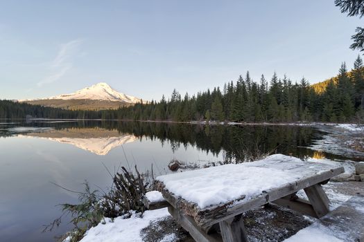 Mount Hood Reflection on Trillium Lake in Oregon during winter