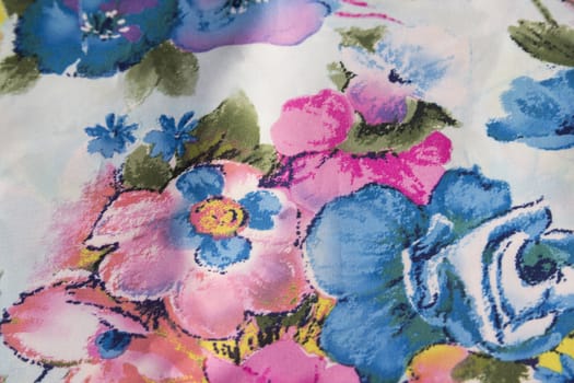Closeup of a Batik background fabric with floral print