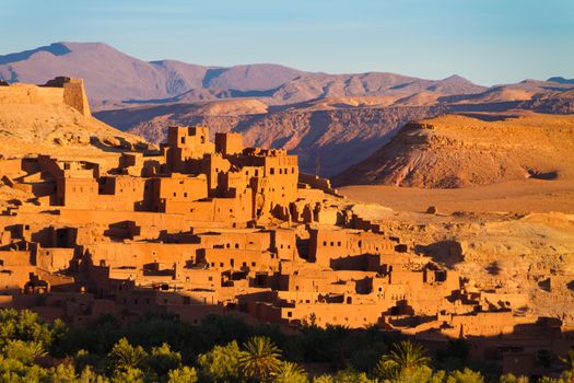 Panorama of the ancient moroccan kasbah Ait Benhaddou, near Ouarzazate, Morocco - Unesco world heritage.
