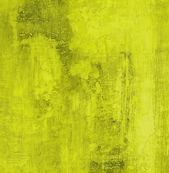 Yellow Lemon Color Cracked Obsolete Cement Wall Background closeup