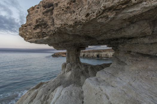Sea caves along the rocky coast near Agia Napa, South Cyprus, Cyprus