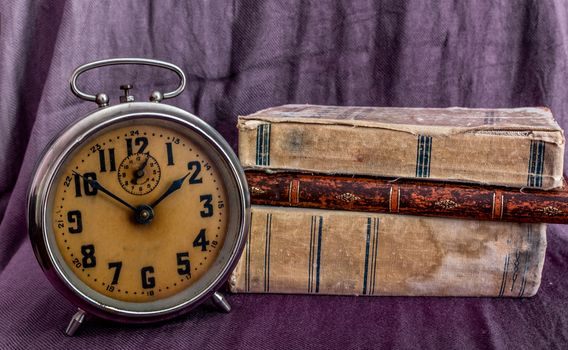 Vintage books and clock 