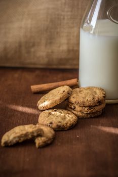 Homemade cookies,cinnamon and milk