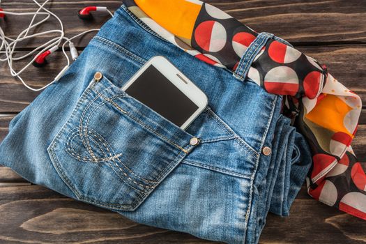 Still life of random objects of modern woman.aerial view,wooden backgrond