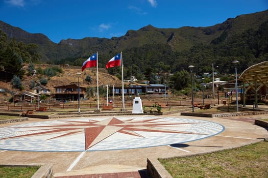 Town square in San Juan Bautista, the only town on Robinson Crusoe Island, one of three main islands making up the Juan Fernandez Islands some 400 miles off the coast of Chile.