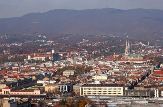 Aerial view of Zagreb, the capital of Croatia.