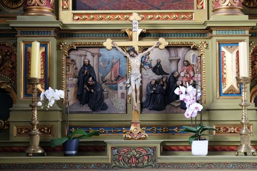 Cross on the altar in the Basilica of the Sacred Heart of Jesus in Zagreb, Croatia