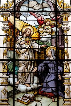 Jesus and Saint Margaret Mary Alacoque, stained glass window in the Basilica of the Sacred Heart of Jesus in Zagreb, Croatia