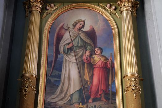 Guardian angel, altarpiece in the Basilica of the Sacred Heart of Jesus in Zagreb, Croatia