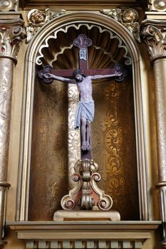 Cross on the altar in the Basilica of the Sacred Heart of Jesus in Zagreb, Croatia