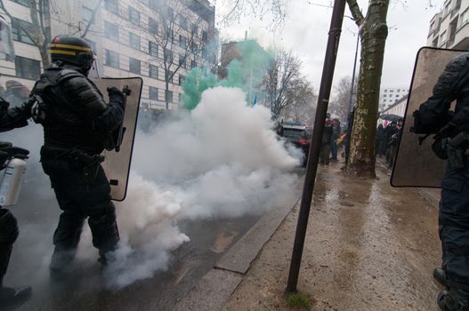 FRANCE, Marseille: Protesters clash with the police during a demonstration against the French government's planned labour law reforms on March 31, 2016 in Paris. France faced fresh protests over labour reforms just a day after the beleaguered government of President Francois Hollande was forced into an embarrassing U-turn over constitutional changes.
