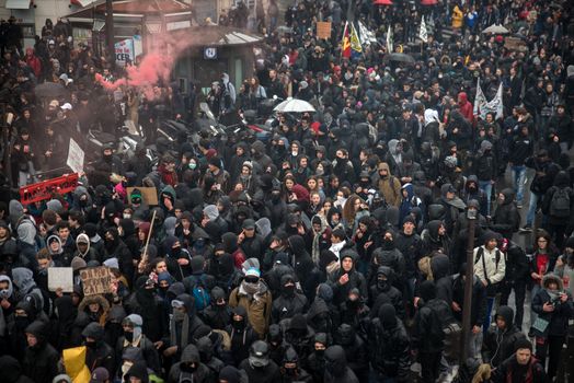 FRANCE, Paris: Thousands demonstrate against the French government's planned labour law reforms on March 31, 2016 in Paris. France faced fresh protests over labour reforms just a day after the beleaguered government of President Francois Hollande was forced into an embarrassing U-turn over constitutional changes.