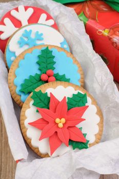 cookies decorated with marzipan on the Christmas theme