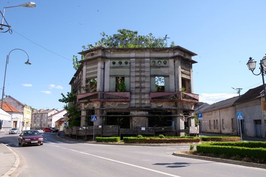 Destroyed house as war aftermath. The Croatian War of Independence was fought from 1991 to 1995 in Pakrac, Croatia