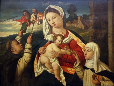 Filippo da Verona: Madonna and Child with St. Dominic and Saint Catherine of Sienna, Old Masters Collection, Croatian Academy of Sciences in Zagreb, Croatia