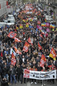 FRANCE, Marseille: Thousands of protesters march during a demonstration against the French government's planned labour law reforms on March 31, 2016 in Marseille. France faced fresh protests over labour reforms just a day after the beleaguered government of President Francois Hollande was forced into an embarrassing U-turn over constitutional changes.